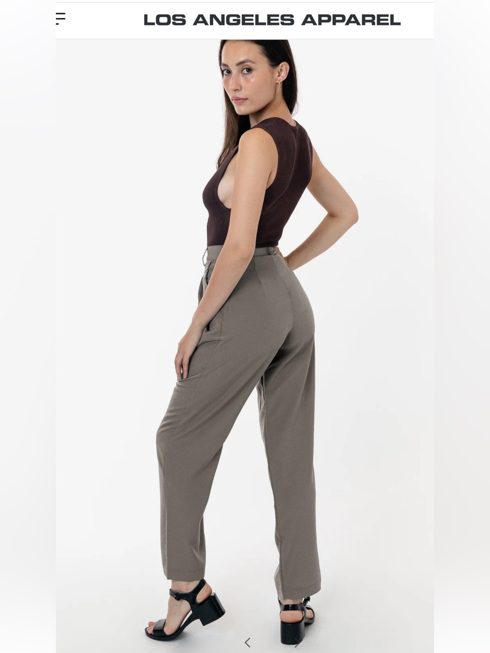 Los Angeles Apparel Poly Pleated Straight Leg Pants Size L Taupe